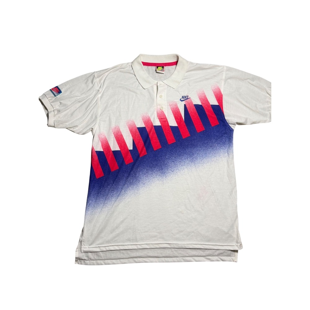 Vintage Nike Challenge Court Polo Shirt Mens Large Agassi 90s Pink Blue White